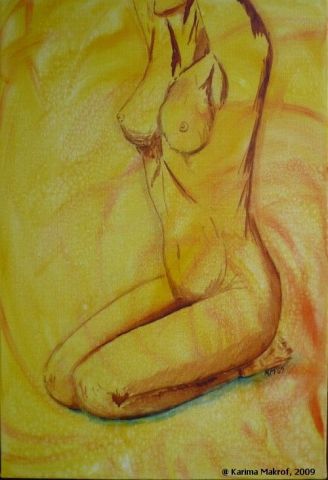 Nude Sitting - Peinture - Makrof Karima