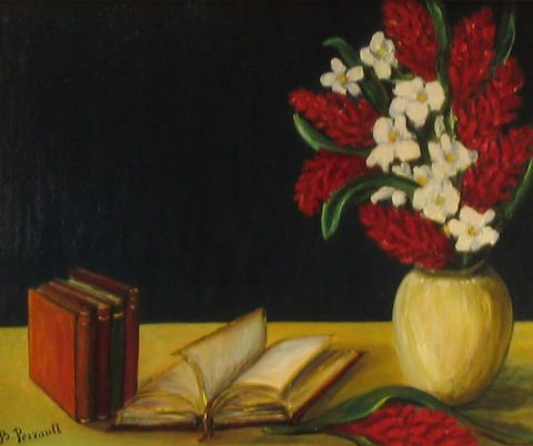 Alpinia lys et livre ouvert - Peinture - Brigitte PERRAULT