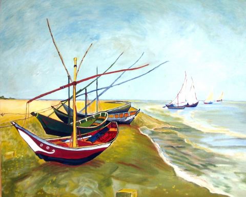 Barques aux Saintes Maries - Peinture - Martine YVOREL