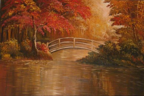 Un pont en automne - Peinture - guthleber