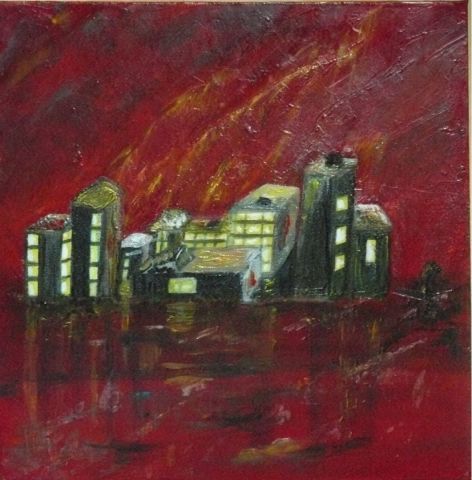 Orage sur la cit� - Peinture - Muriel Leveque