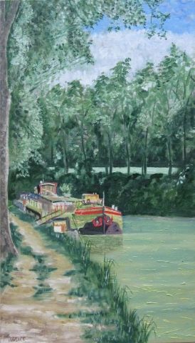 peniche au bord du canal du midi - Peinture - olivier laplace