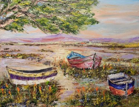 LEVER DE SOLEIL DANS LES MARAIS - Peinture - litalien