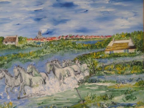 Envol de chevaux en Carmargue - Peinture - MON'