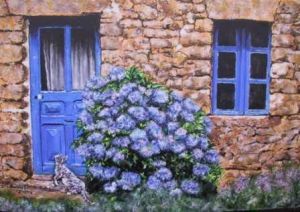 Voir le détail de cette oeuvre: Le chat et l'hortensia bleu