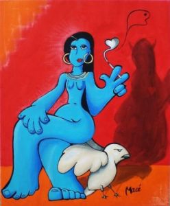 Voir le détail de cette oeuvre: Femme bleu à la cigarette et l'oiseau