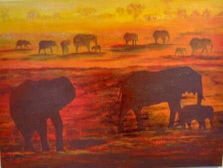 les éléphants orange - Peinture - domnanteuil