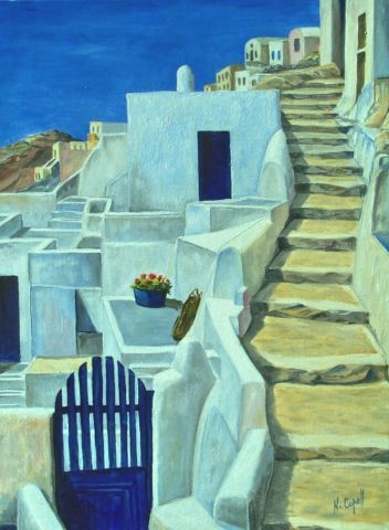 L'artiste Henri CAPELL - Escalier à Santorin