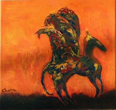 L'artiste chara - Cheval ailé - Huile sur toile - 40x40