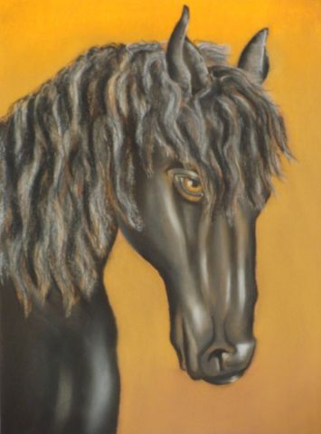 tête de cheval noir - Peinture - BETTY-M peintre