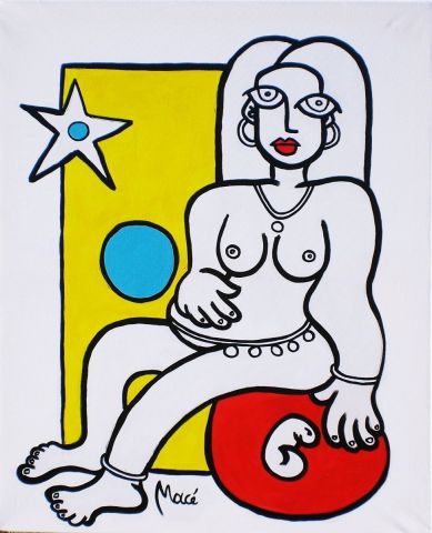 L'artiste Bastien Mace - Femme assise sur un ballon rouge