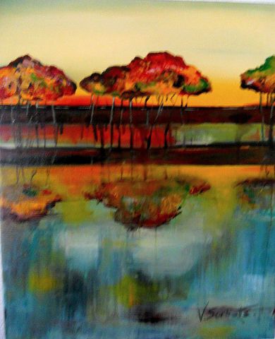 village en hiver - Peinture - valerie sorbets