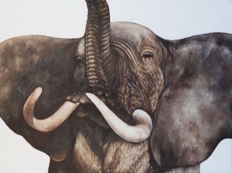 ELEPHANT CHARGING  - Peinture - Joe Johnson