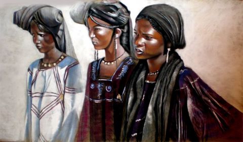 3 jeunes femmes peules - Peinture - Latrache