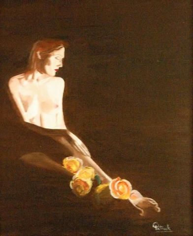 femme aux rose - Peinture - patrick incognito