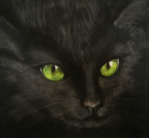 chat noir - Peinture - BETTY-M peintre
