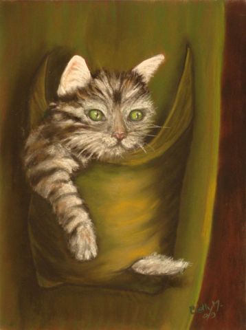 chat en poche - Peinture - BETTY-M peintre