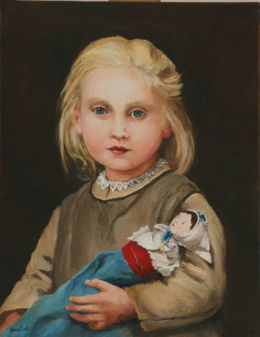 petite fille a la poupée - Peinture - Coral Lefaix