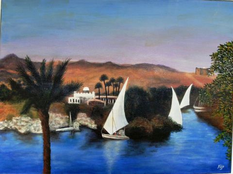 Le Nil à Assouan - Peinture - Marie-Jose NOUGALIAT