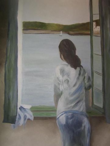Femme à sa fenêtre - Peinture - Delphine S