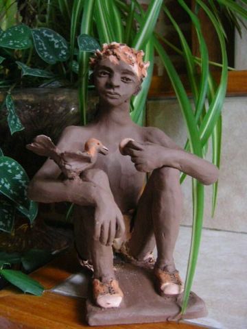 l'enfant et l'oiseau  - Sculpture - marlene toutain