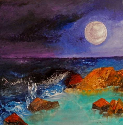 PEINTURE de LUNE ... Lune blanche  (Peinture au couteau) - Peinture - monemaier