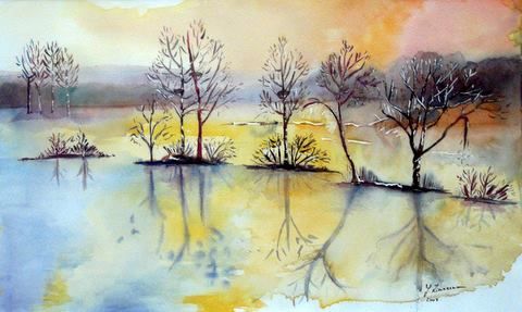 Rivière à l'aube - Peinture - Joanna Zimmermann