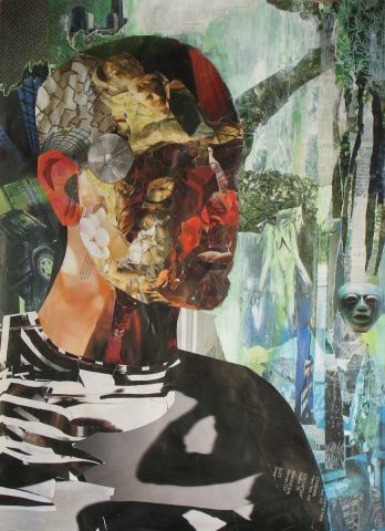 tête d'homme n° 2 - Collage - Jacqueline CASTAGNE