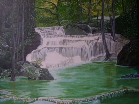 cascade en for�t - Peinture - elisabeth rouzaire