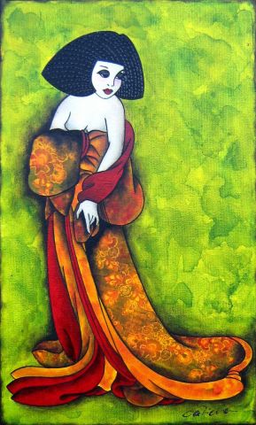 Rendez-vous d'une Geisha - Peinture - Ah Tatieva 
