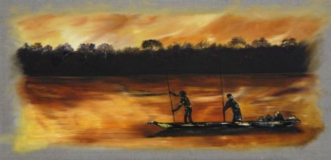 Soir laborieux sur le fleuve Niger - Peinture - Catherine GARCERAN