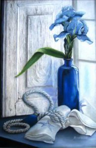 Voir cette oeuvre de Jacqueline HAUTBOUT: Iris bleu devant la fenêtre