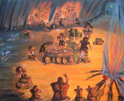 Buffet dînatoire en l'An -20000 - Peinture - LAFFITTE Jacky