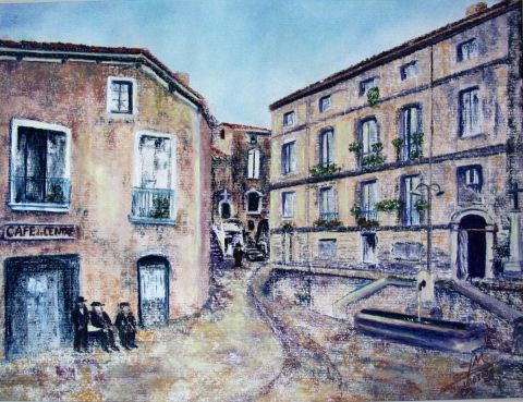 Campagnan, Place de la Fontaine - Peinture - ghighi