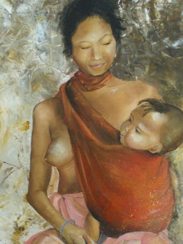 Mère à l'enfant - Peinture - Claudine Salesse