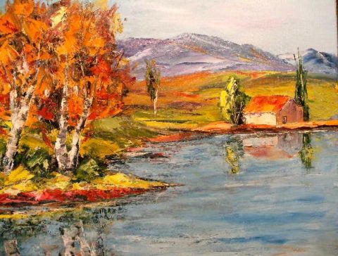 BORD DE LAC EN CEVENNES - Peinture - litalien