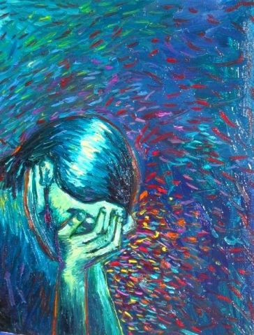 femme triste - Peinture - tetris