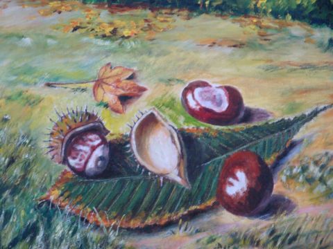 L'artiste michel lenglet - nature morte aux marrons