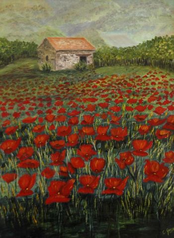 Cabanon aux coquelicots - Peinture - Catherine GARCERAN