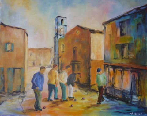 la petanque - Peinture - janine chetivet
