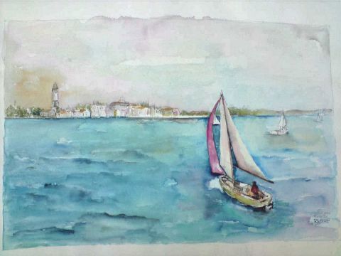 voile en mer - Peinture - atelier mauve