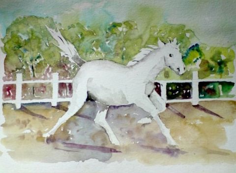 jumelle de crin blanc - Peinture - atelier mauve