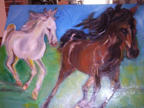 L'artiste anne marie magliano - chevaux au galop