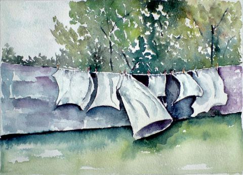 linge �tendu - Peinture - atelier mauve