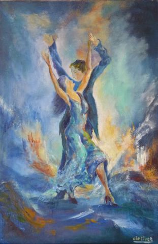 Danseurs bleu - Peinture - janine chetivet