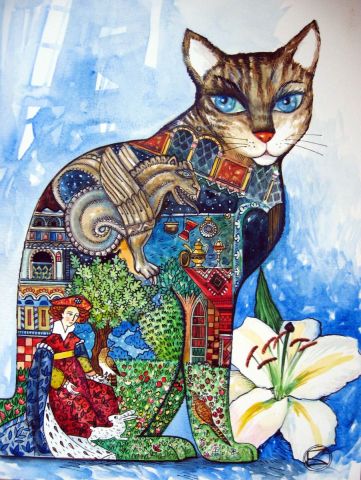 MEDIEVAL CHAT - Peinture - OXANA ZAIKA