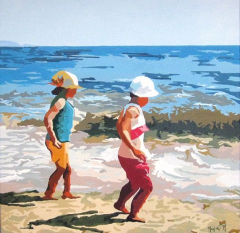 les enfants sur la plage - Peinture - MONFORT Muriel