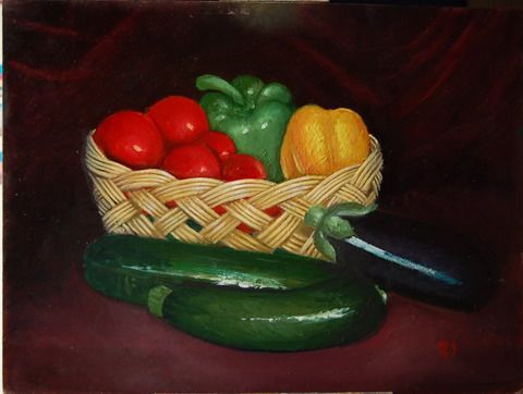 L'artiste MONIQUE SHAW - Panier avec legumes d'ete