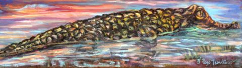Alligator chat jaune en voie de disparition au Brésil marais - Peinture - 3'Rego Monteiro