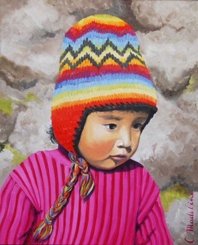 Népalais sous son bonnet - Peinture - Catherine MADELINE